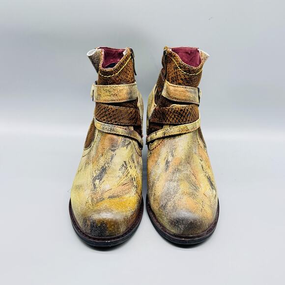 L'Artiste by Spring Step Boots Womens 7.5 Brown Green Camo Leather Ankle Shoes - Picture 3 of 13